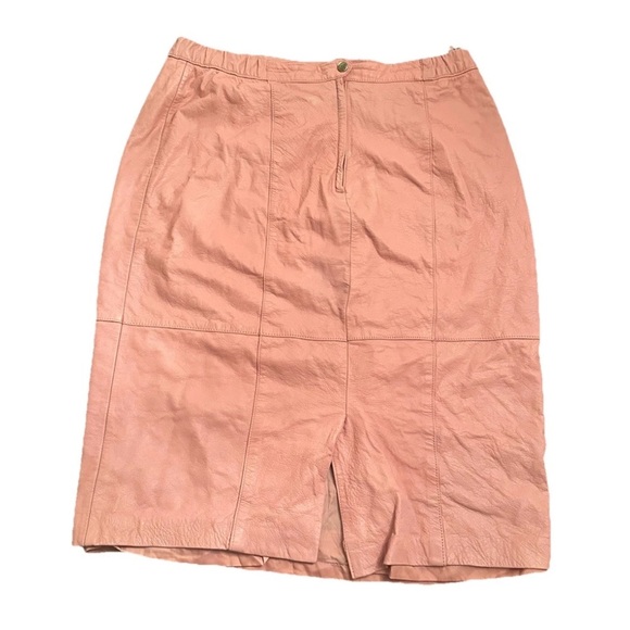 Vintage Real Soft Leather MIDI Skirt Light Pink Size 18 Plus Size Stretchy Cd Ts - Picture 2 of 4